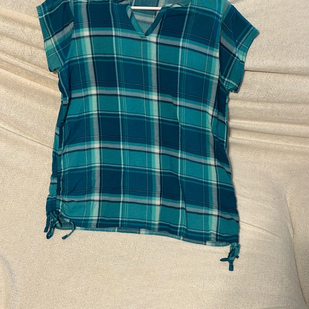 Fresh Teal Plaid Blouse